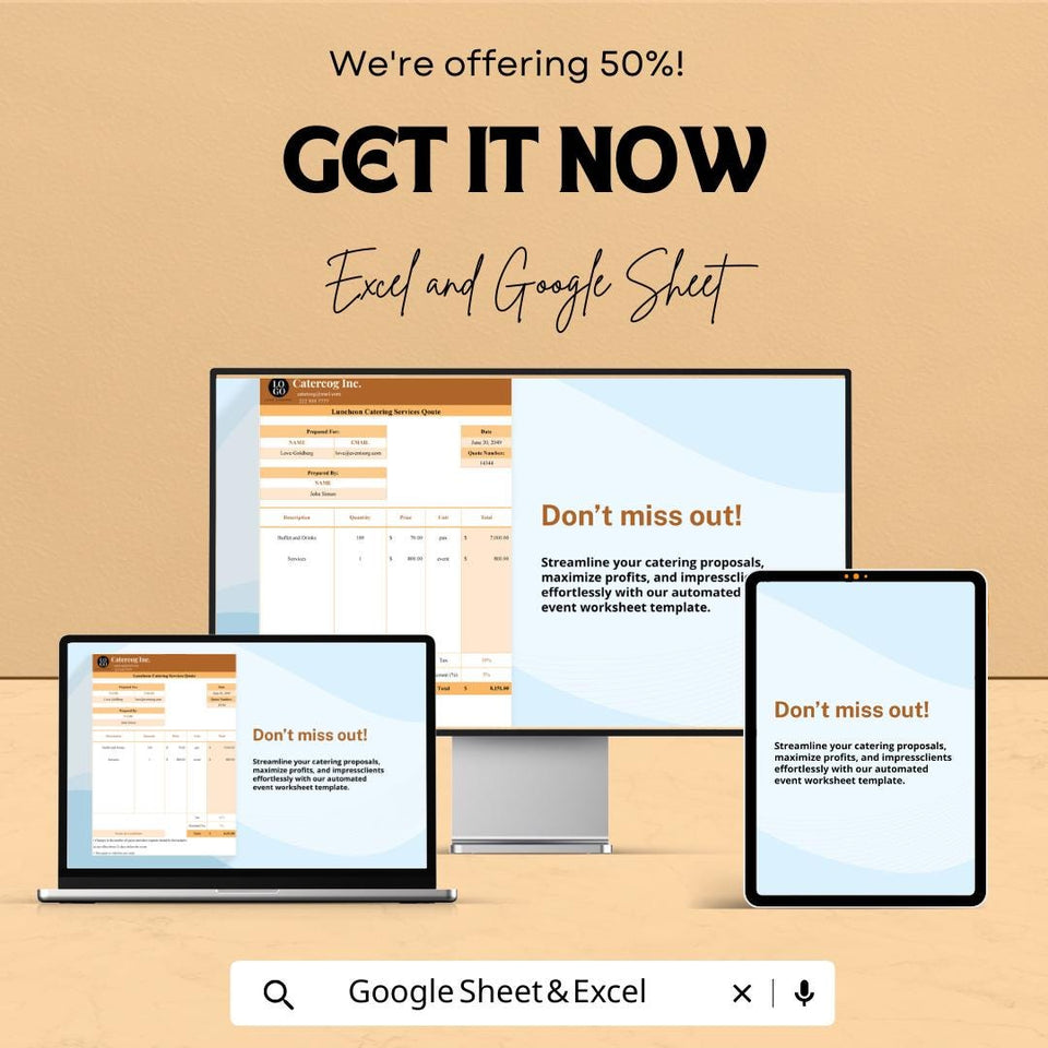 Catering Services Quotation Template | Request for Quote | Google Sheets & Excel | Event Catering RFQ Form | Editable Catering Pricing Sheet