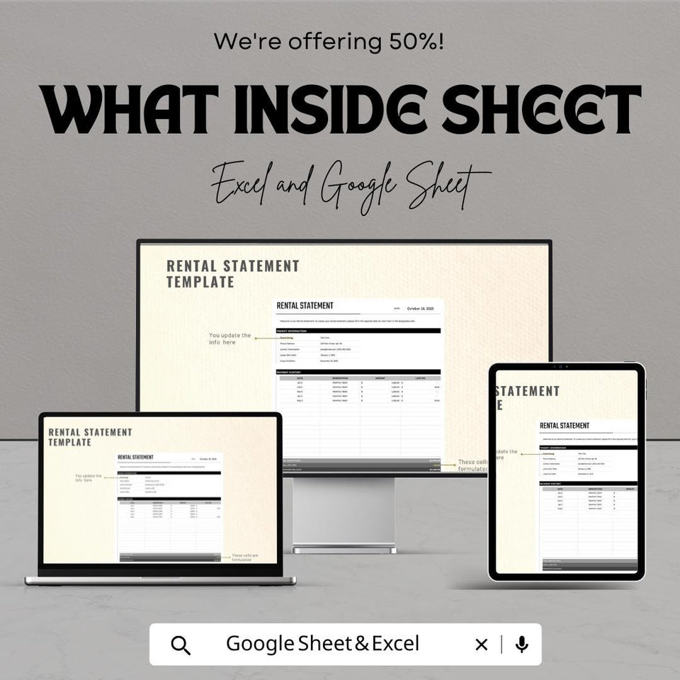 Rental Statement Template | Google Sheets & Excel | Rent Ledger | Tenant Account Summary | Instant Download