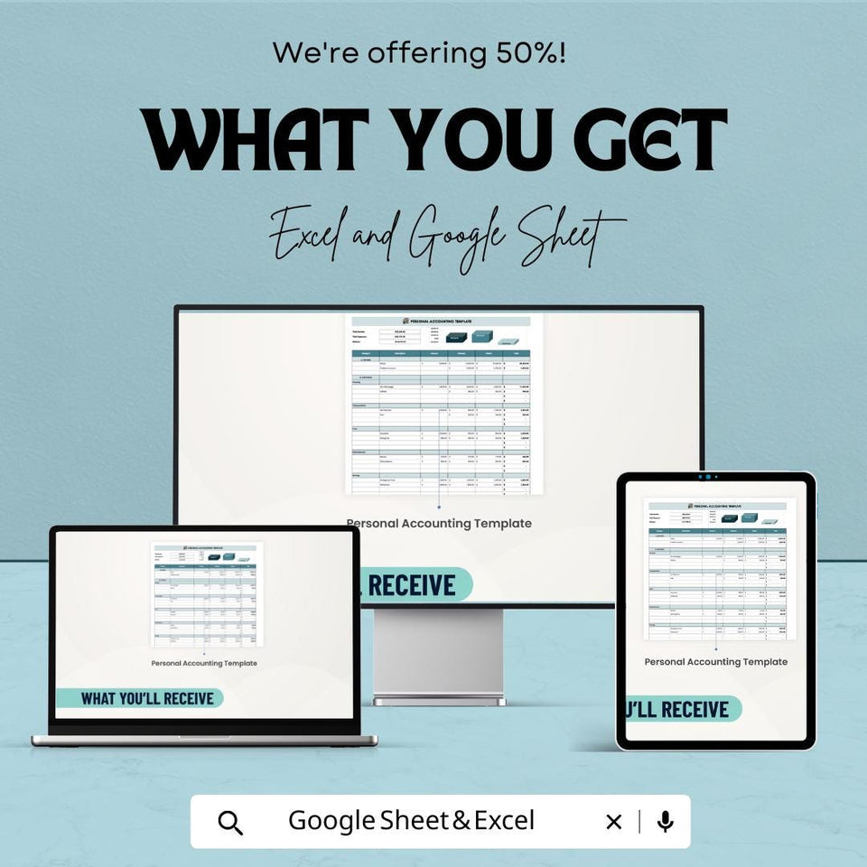 Personal Accounting Sheet | Budget Tracker | Excel & Google Sheets | Income Expense Tracker | Finance Planner Spreadsheet