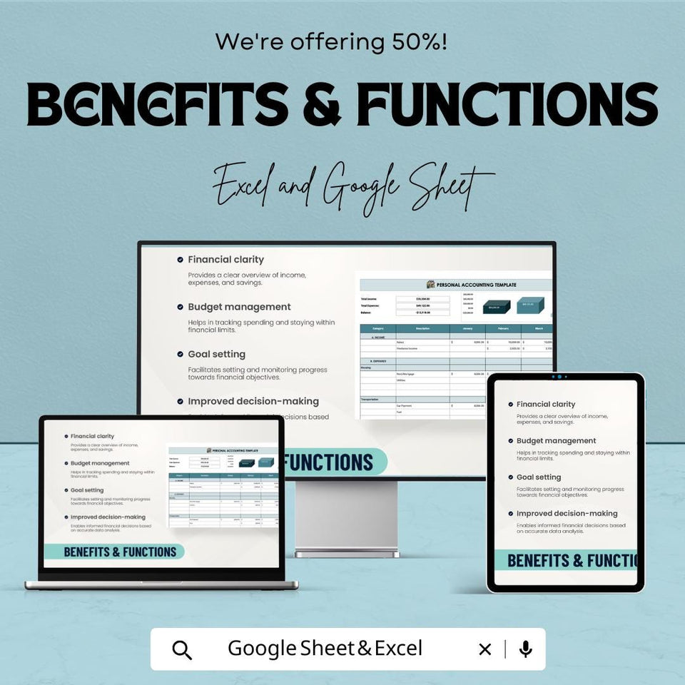 Personal Accounting Sheet | Budget Tracker | Excel & Google Sheets | Income Expense Tracker | Finance Planner Spreadsheet