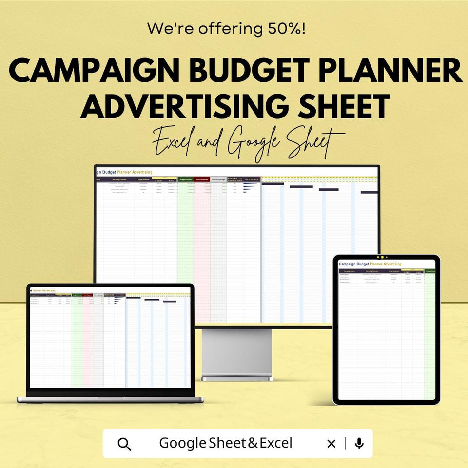 Campaign Budget Planner Advertising Sheet | Google Sheet & Excel Template | Marketing Campaign Budget Management
