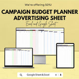 Campaign Budget Planner Advertising Sheet | Google Sheet & Excel Template | Marketing Campaign Budget Management