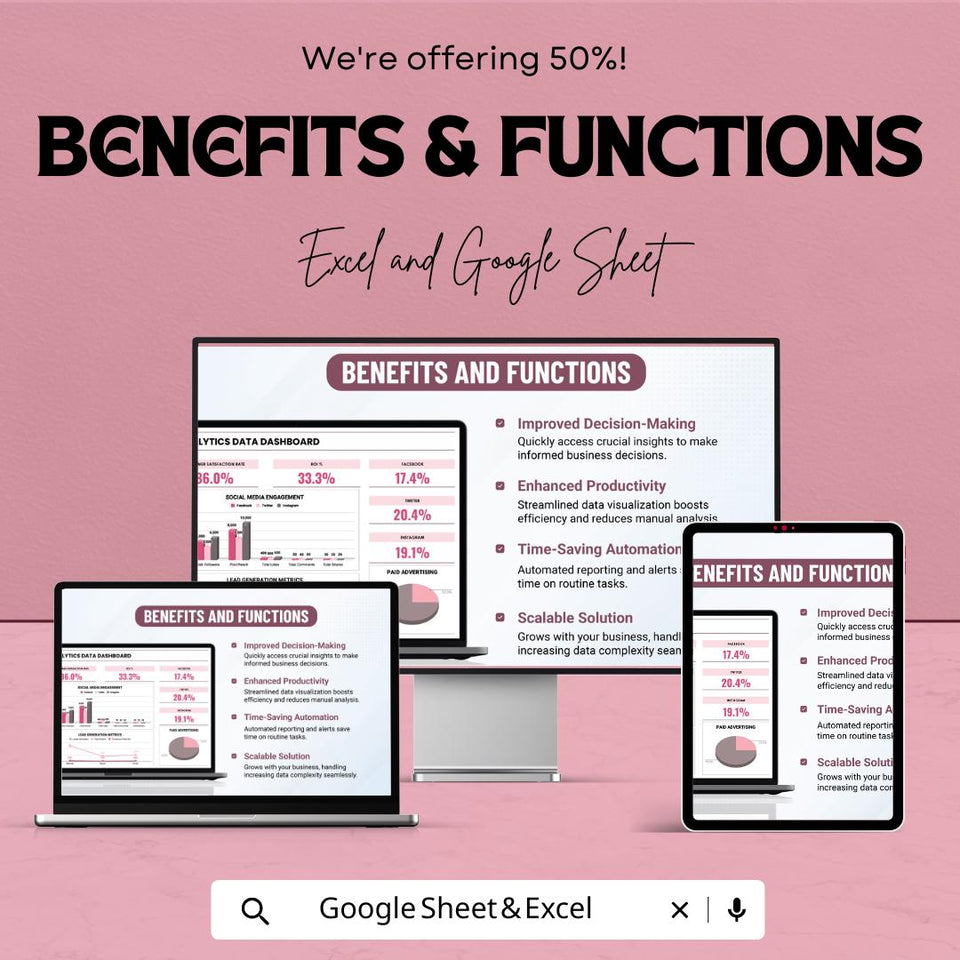 Analytics Data Dashboard - Track Metrics, Social Media, and Lead Generation Performance in Excel & Google Sheets