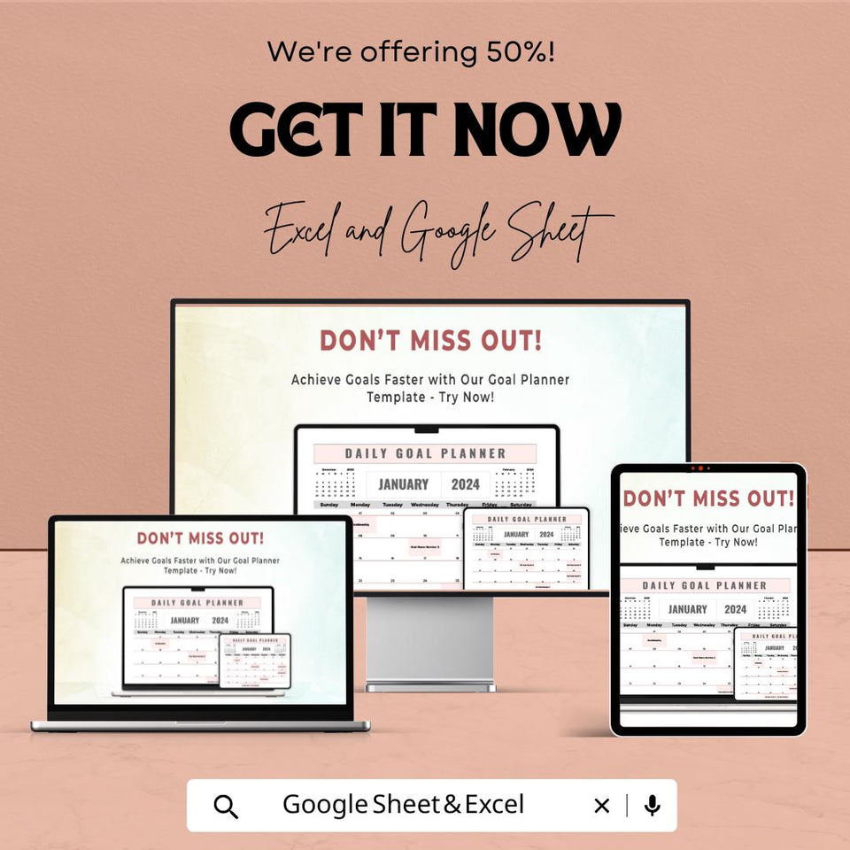 Daily Goal Planner Sheet - Google Sheet Template | Achieve Your Goals with Ease | Personal & Professional Planning Tool | 2024 Calendar