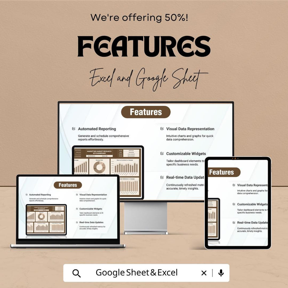 Marketing KPI Dashboard | Google Sheet & Excel Template | Market Research KPI | Campaign Tracker | Digital Marketing Metrics