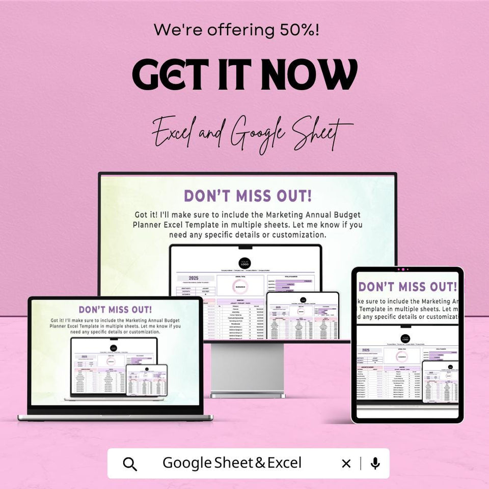 Marketing Annual Budget Planner Sheet | Financial Planning Template | Budget Allocation Excel & Google Sheets | Business Strategy Tool