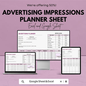 Advertising Impressions Planner Sheet | Advertising Budget Tracker | Google Sheet & Excel | Campaign Planning Tool | Marketing Planner