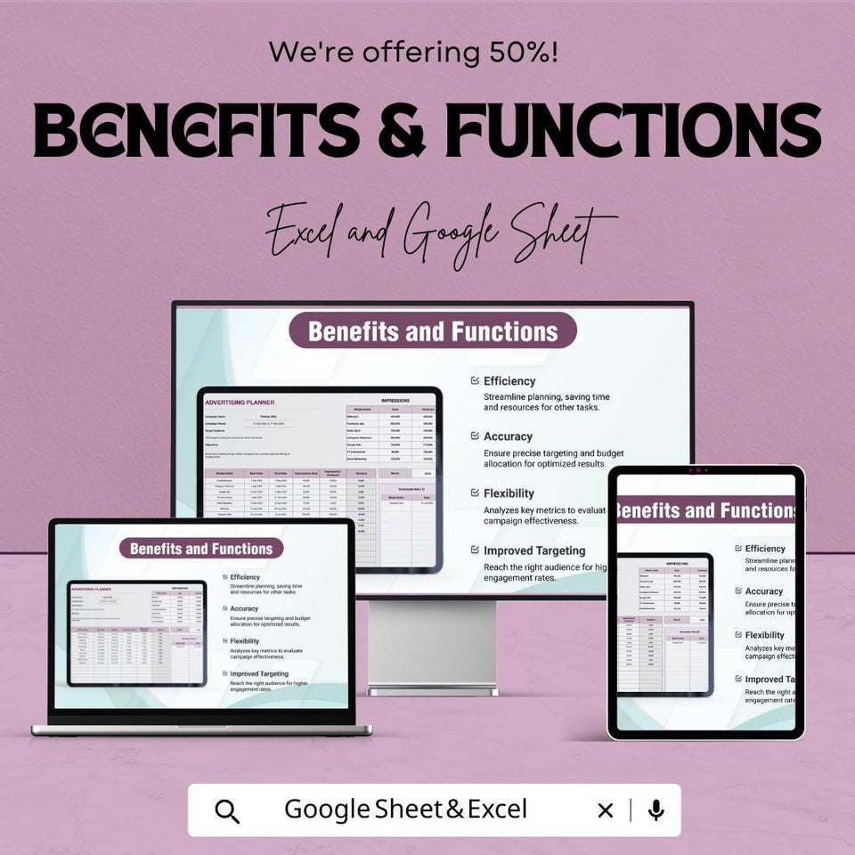 Advertising Impressions Planner Sheet | Advertising Budget Tracker | Google Sheet & Excel | Campaign Planning Tool | Marketing Planner