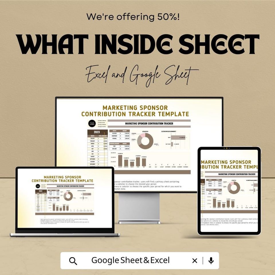 Marketing Sponsor Contribution Tracker | Event Sponsorship Log | Excel and Google Sheets for Fundraising, Donation & Acknowledgement Tracker