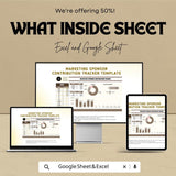 Marketing Sponsor Contribution Tracker | Event Sponsorship Log | Excel and Google Sheets for Fundraising, Donation & Acknowledgement Tracker