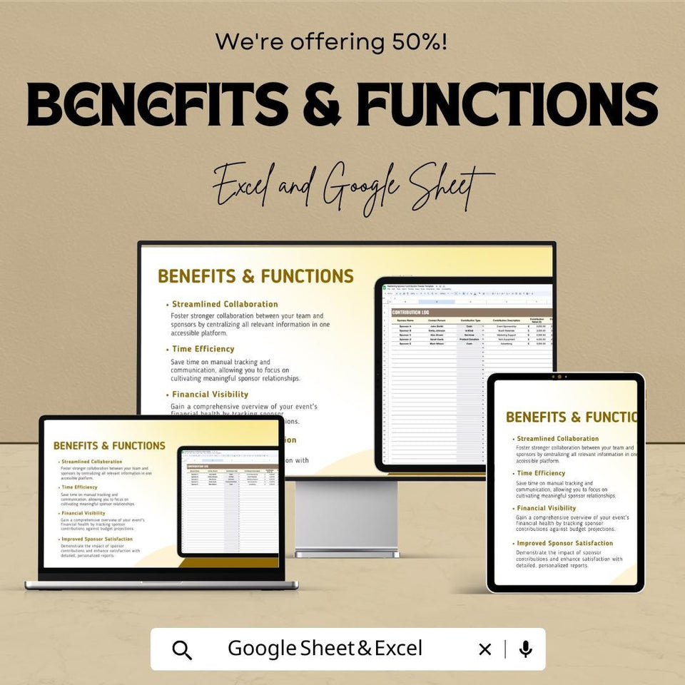 Marketing Sponsor Contribution Tracker | Event Sponsorship Log | Excel and Google Sheets for Fundraising, Donation & Acknowledgement Tracker