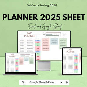 2025 Planner Sheet | Excel & Google Sheet | Task Priority, Monthly Calendar, Goal Management | Digital Download