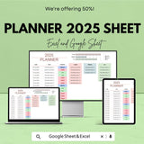 2025 Planner Sheet | Excel & Google Sheet | Task Priority, Monthly Calendar, Goal Management | Digital Download