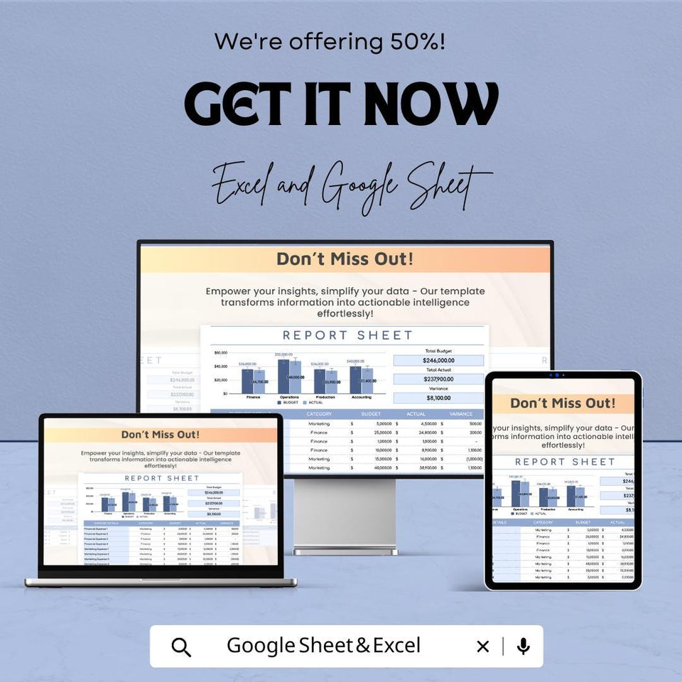 Report Sheet Template | Excel and Google Sheets | Budget Tracker & Financial Reporting | Track Expenses and Budgeting