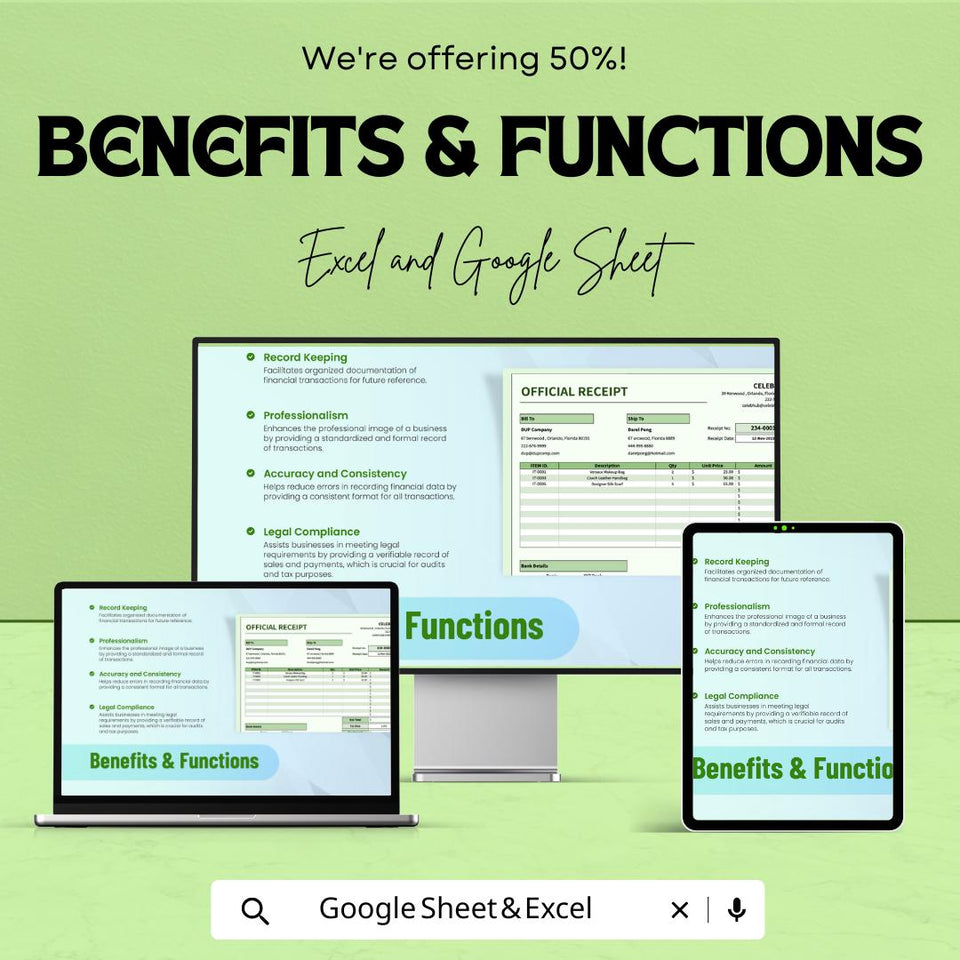 Official Receipt Sheet Template | Payment Tracker | Business Invoice | Downloadable Receipt Format | Customizable Receipt Sheet