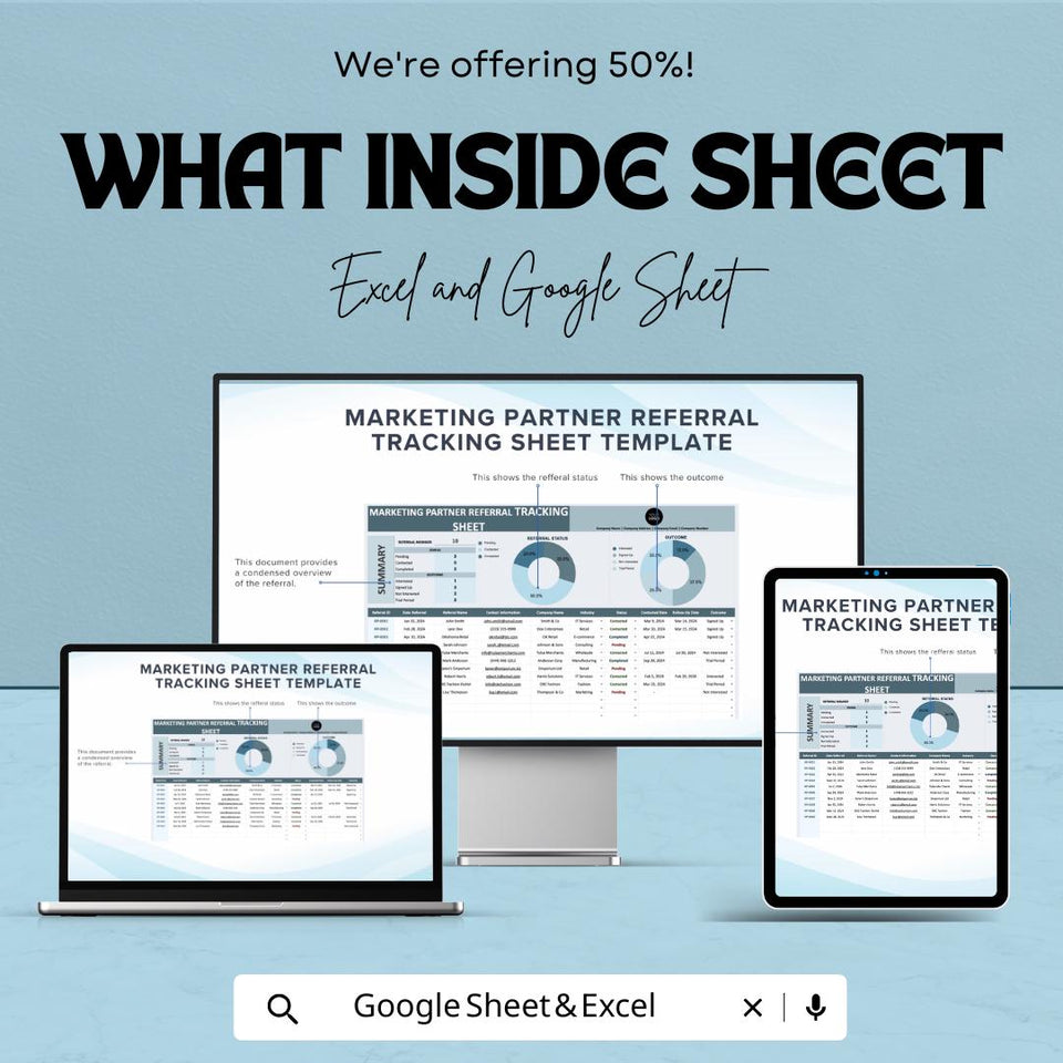 Marketing Partner Referral Tracking Sheet - Excel and Google Sheet for Efficient Lead Management, Referral Status & Outcome Analysis