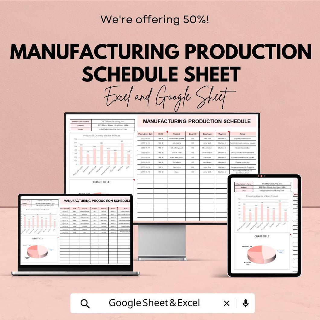 Manufacturing Production Schedule Sheet - Excel & Google Sheet Template for Efficient Production Planning