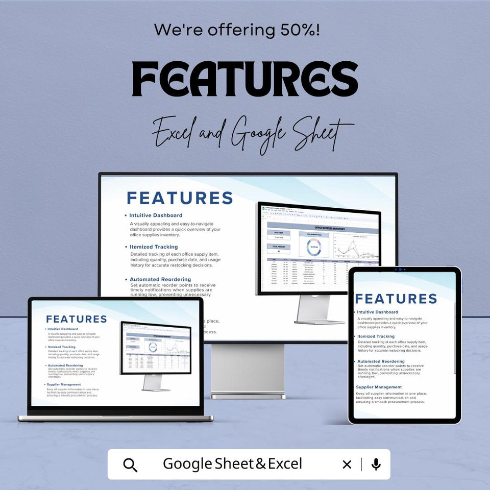 Office Supplies Inventory Dashboard | Google Sheets & Excel | Track Stock, Manage Office Supplies Efficiently | Budgeting Tool