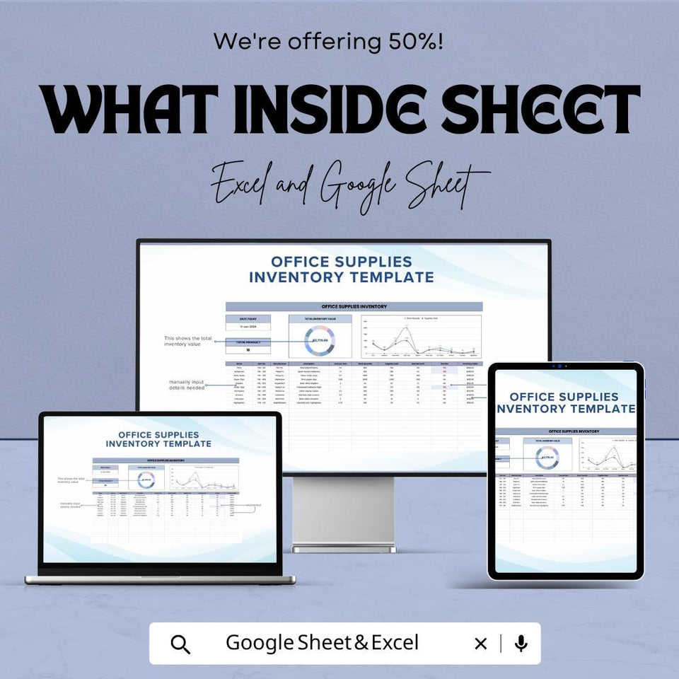 Office Supplies Inventory Dashboard | Google Sheets & Excel | Track Stock, Manage Office Supplies Efficiently | Budgeting Tool