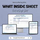 Office Supplies Inventory Dashboard | Google Sheets & Excel | Track Stock, Manage Office Supplies Efficiently | Budgeting Tool