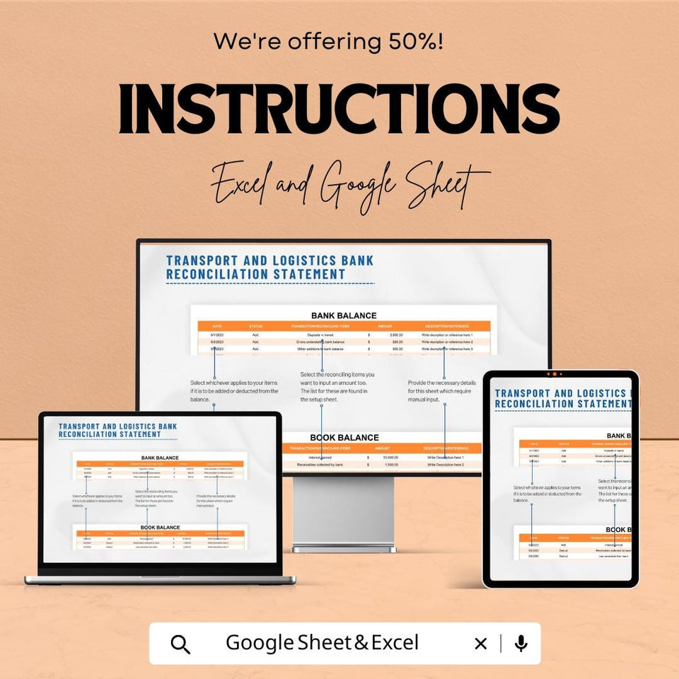Transport and Logistics Bank Reconciliation Statement | Excel and Google Sheet Template | Financial Tracker | Digital Download