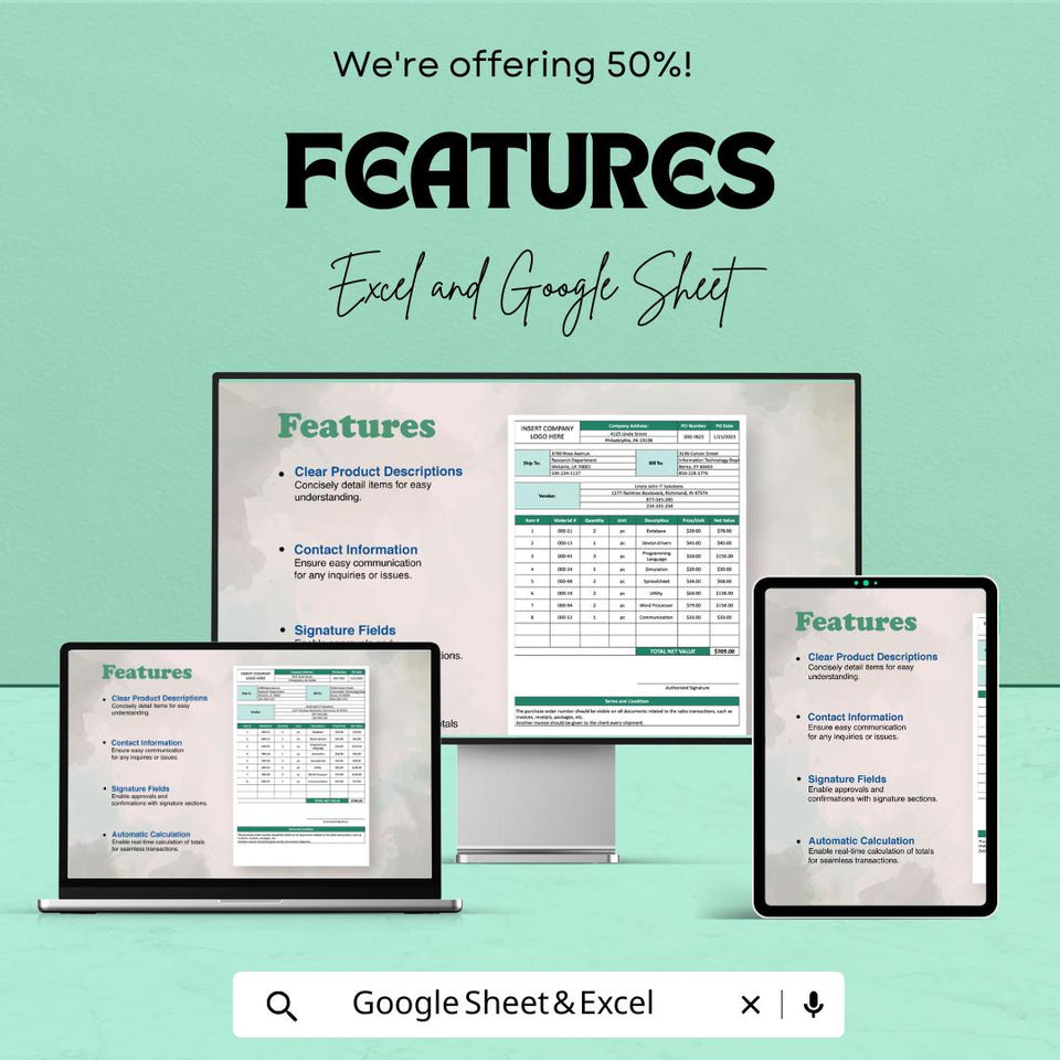 Software Purchase Order Form Sheet for Excel & Google Sheets | Efficient Order Management Template | Track Software Purchases with Ease