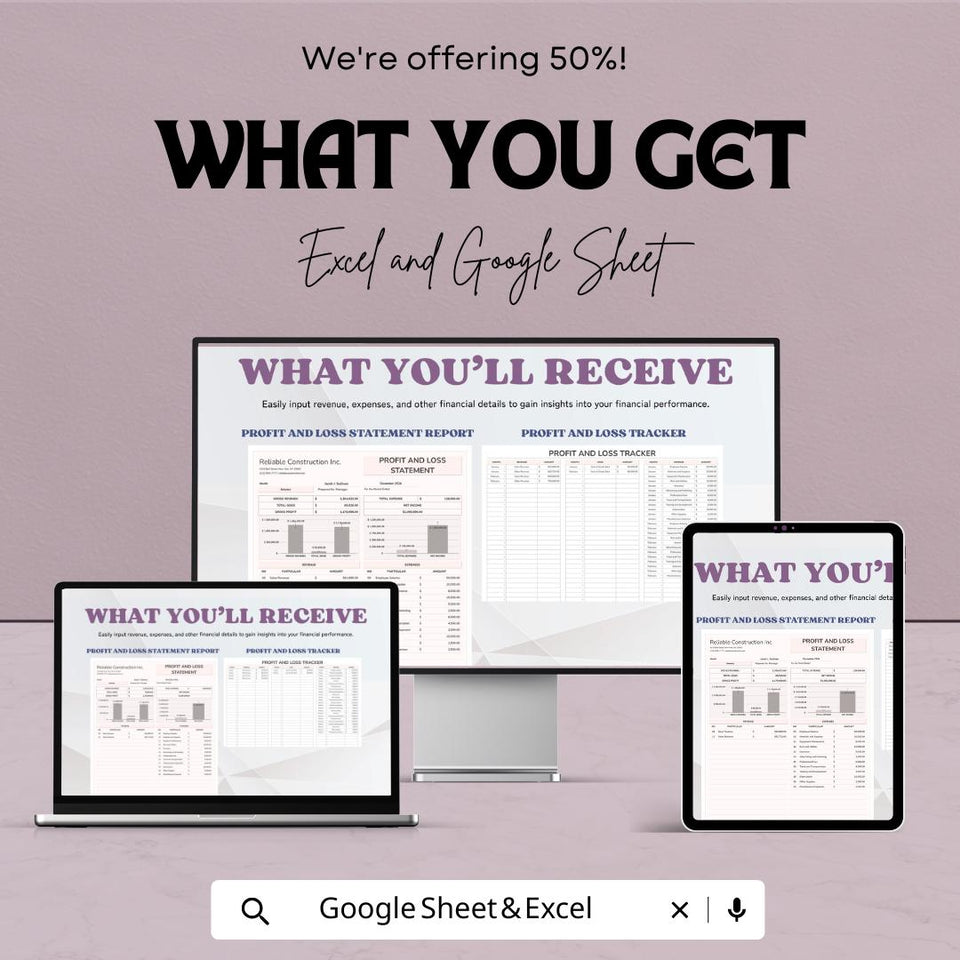 Profit and Loss Statement Report Sheet | Financial Tracking Template | Google Sheets | Expense & Revenue Tracker | Monthly Business Report