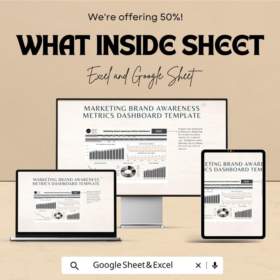 Marketing Promotion Metrics Dashboard Template – Excel and Google Sheet, Track ROI & Campaign Success, Marketing Metrics Analytics Tool