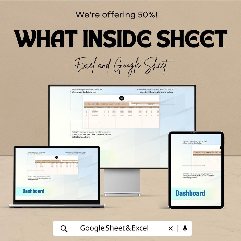 Salary Compression Analysis Tool | HR Salary Equity Excel & Google Sheet | Compensation Management Tracker | HR Dashboard
