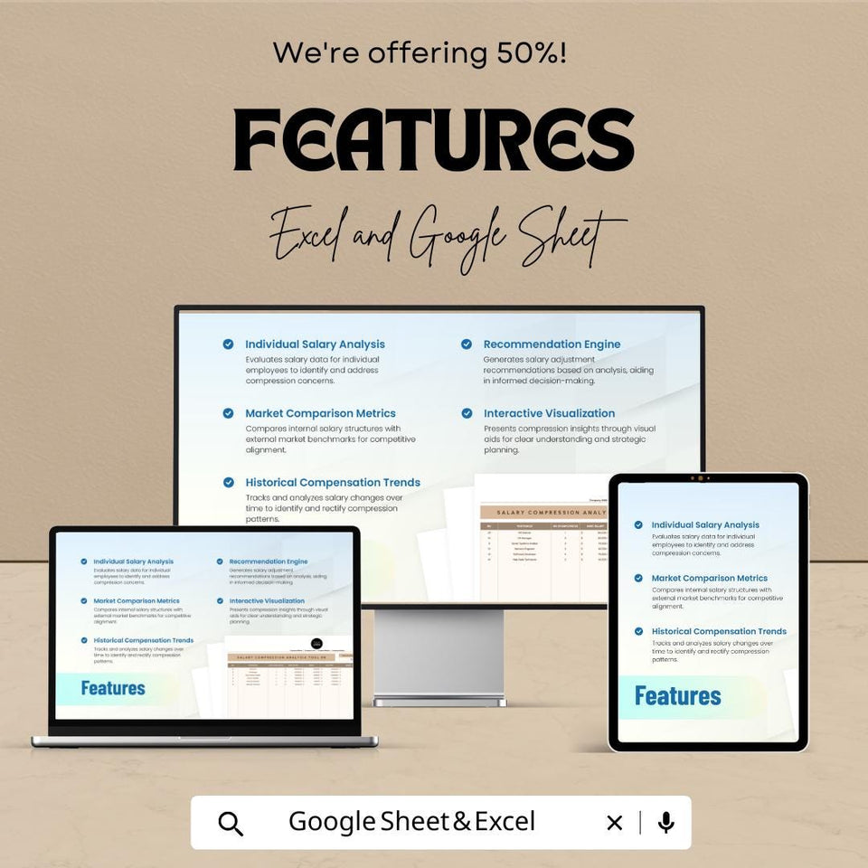 Salary Compression Analysis Tool | HR Salary Equity Excel & Google Sheet | Compensation Management Tracker | HR Dashboard