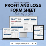 Profit and Loss Form Sheet – Excel and Google Sheets | Financial Statement Template | Business Expense & Revenue Tracker