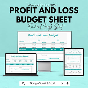 Profit and Loss Budget Sheet – Excel & Google Sheets | Automated Business Tracker | Digital Download