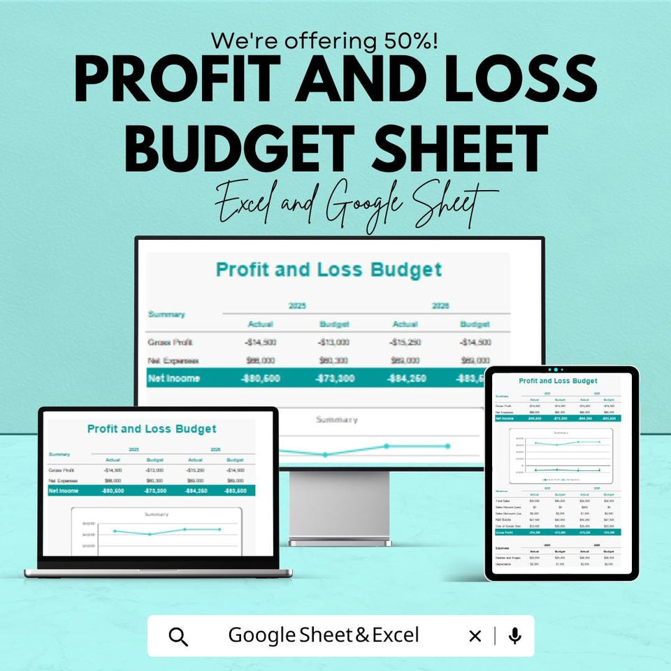 Profit and Loss Budget Sheet – Excel & Google Sheets | Automated Business Tracker | Digital Download
