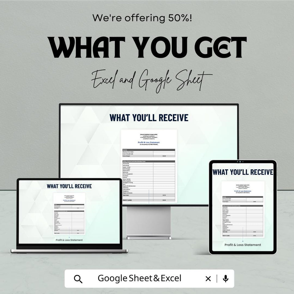Profit and Loss Statement Sheet | Excel and Google Sheets | Business Finance Tracker | Printable P&L Template | Small Business Accounting