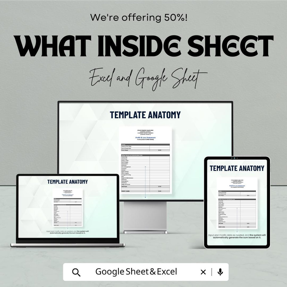 Profit and Loss Statement Sheet | Excel and Google Sheets | Business Finance Tracker | Printable P&L Template | Small Business Accounting