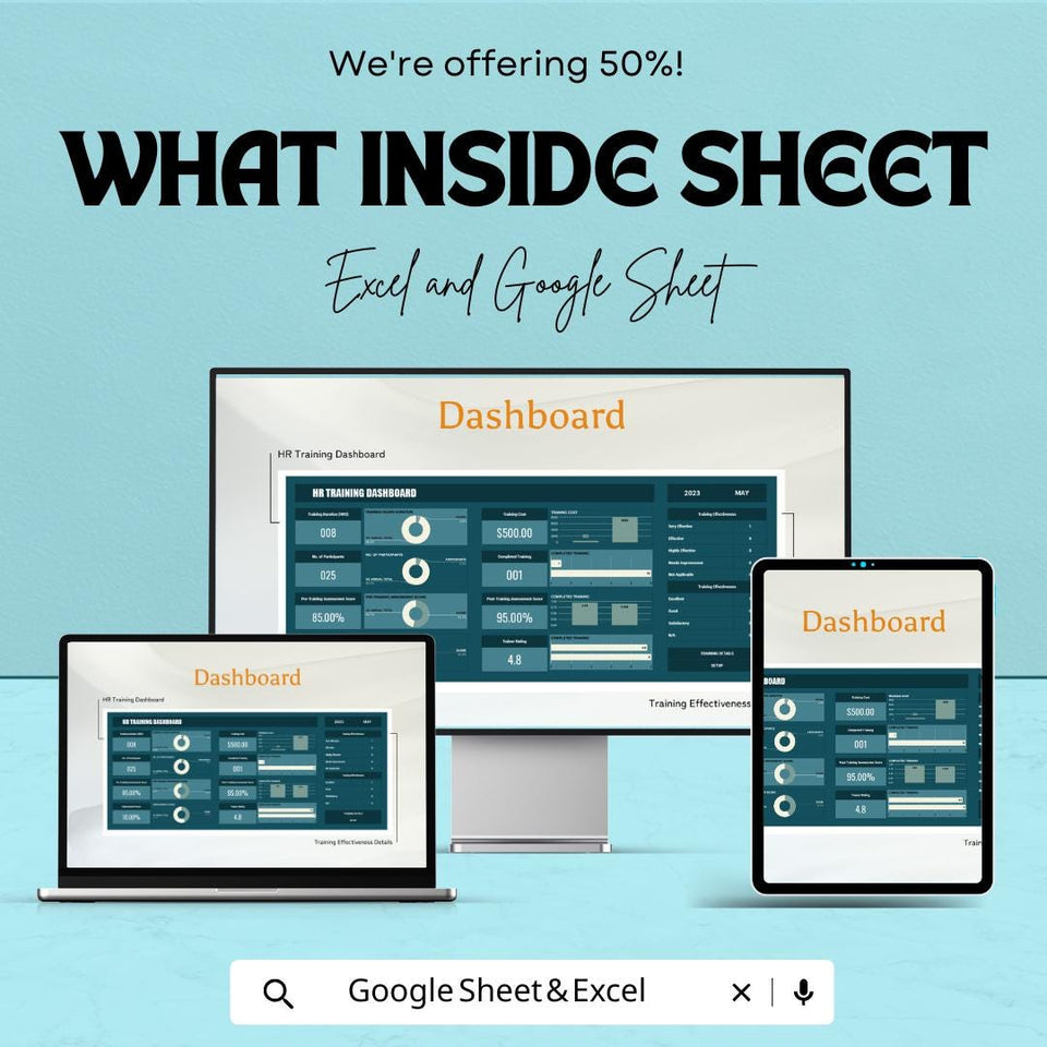HR Training Dashboard Sheet | Employee Training Metrics | Google Sheet and Excel Template | Track Training Effectiveness & Employee Progress