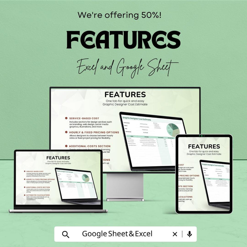 Graphic Designer Cost Estimate Sheet | Excel and Google Sheets | Freelance and Agency Template | Budgeting & Pricing Tool |