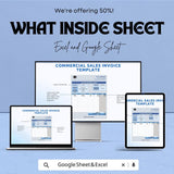 Commercial Sales Invoice Template - Excel & Google Sheet | Customizable Invoice Tracker for Businesses | Professional Invoice Sheet |