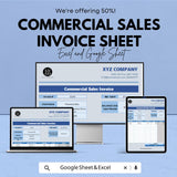 Commercial Sales Invoice Template - Excel & Google Sheet | Customizable Invoice Tracker for Businesses | Professional Invoice Sheet |