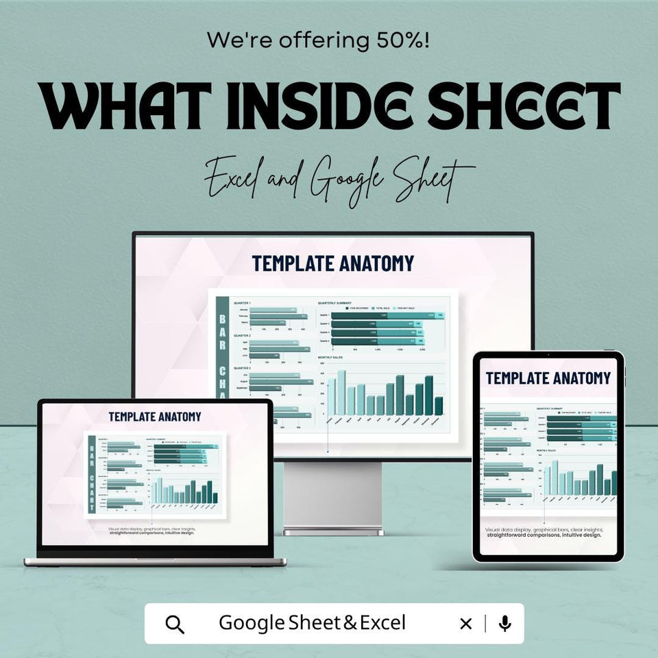 Clustered Bar Chart Sheet for Data Analysis | Excel and Google Sheet Template | Customizable Business Chart | Sales & Progress Visualization