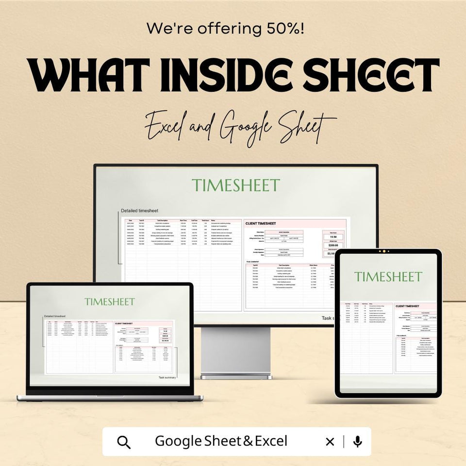 Client Timesheet Template - Excel & Google Sheets for Accurate Work Hour Tracking