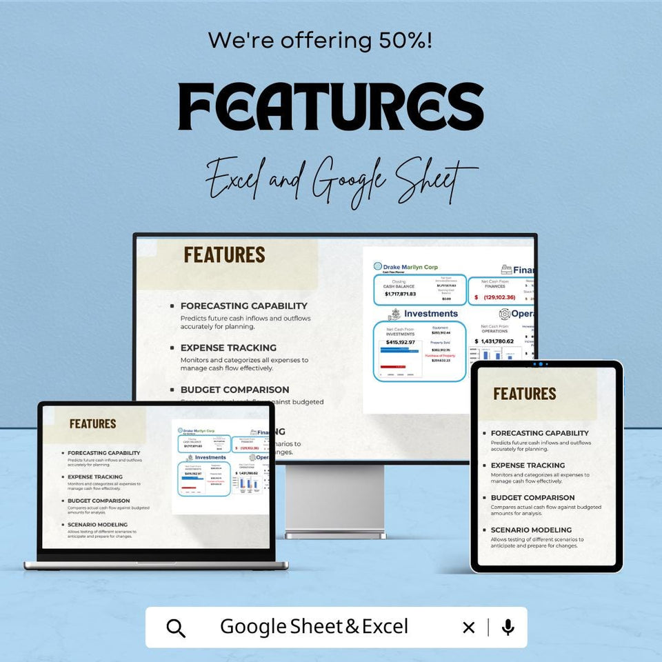 Cash Flow Planner Sheet - Budget Tracker Template for Monthly Expenses - Excel & Google Sheet - Financial Planning and Expense Management