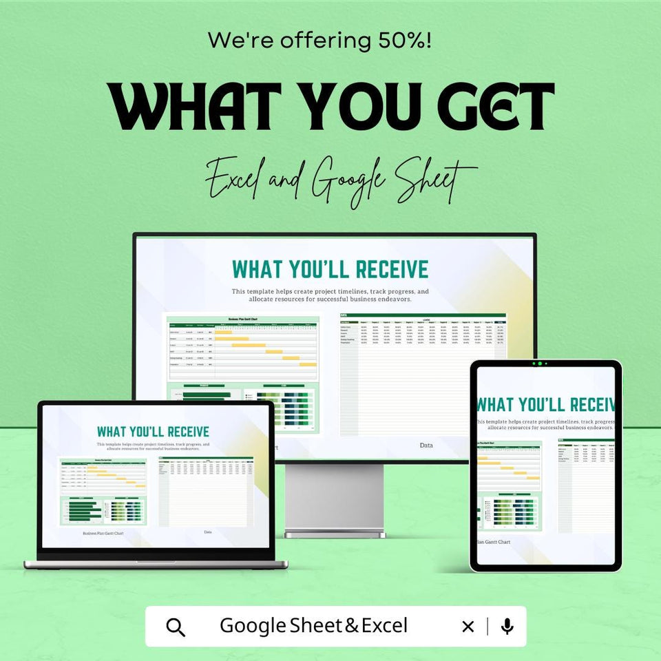 Business Plan Gantt Chart Template | Project Management Tool | Google Sheets | Track Tasks, Timelines & Goals | Customizable Gantt Chart