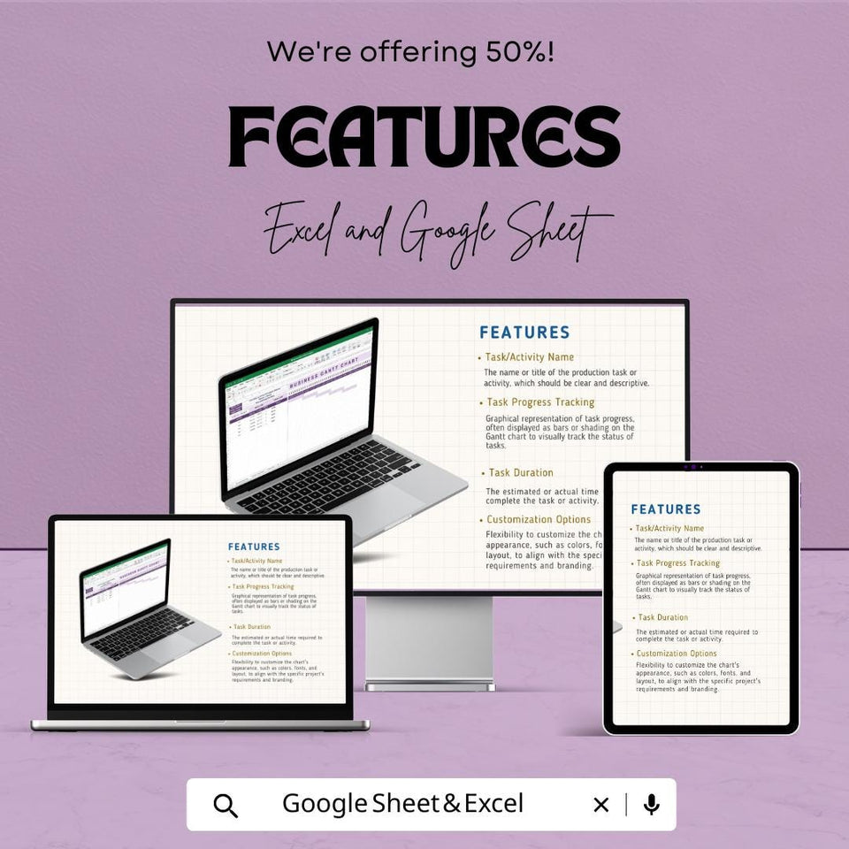 Business Gantt Chart Excel Template | Google Sheet Gantt Chart | Project Planning & Task Scheduling | Task Tracker Template