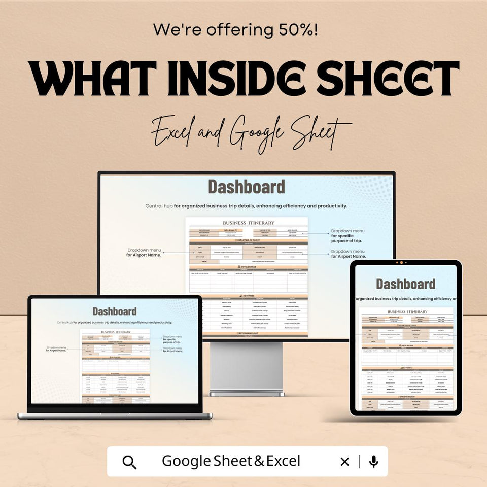 Business Itinerary Sheet | Google Sheets & Excel Template for Business Travel Planning | Professional Trip Schedule Template |