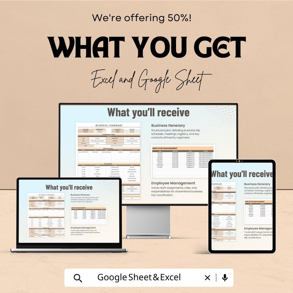 Business Itinerary Sheet | Google Sheets & Excel Template for Business Travel Planning | Professional Trip Schedule Template |