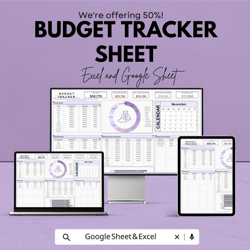 Budget Tracker Sheet | Personal Finance Management Template | Excel & Google Sheet | Budget Planner | Expense Tracker | Money Management