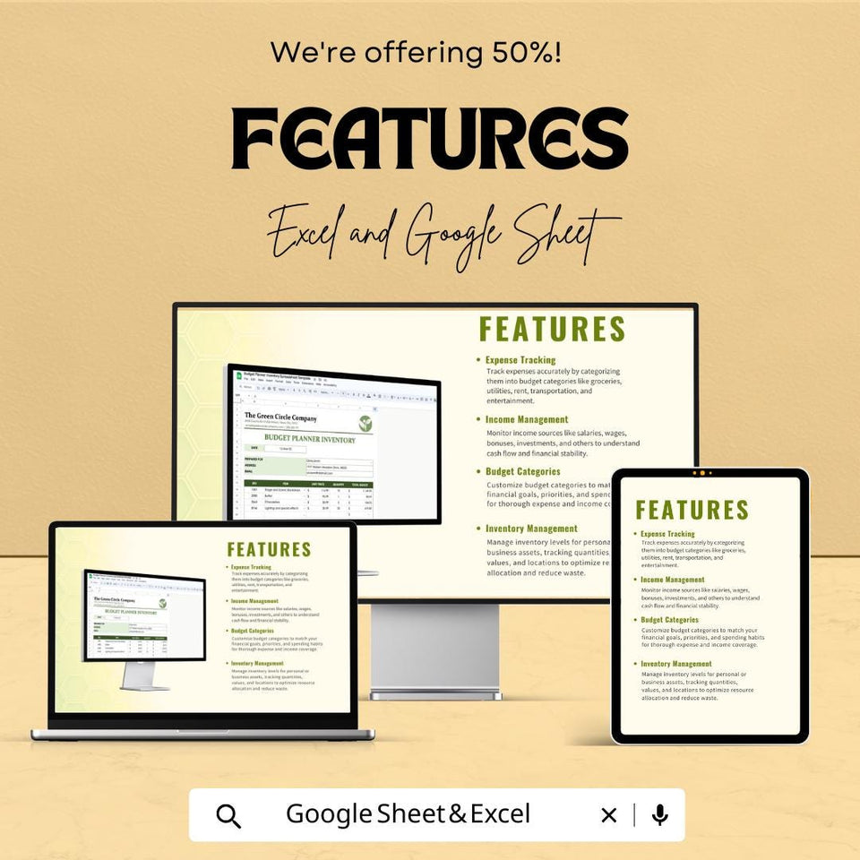 Budget Planner Inventory Spreadsheet - Expense Tracking, Income Management, Budget Optimization - Excel & Google Sheet Template