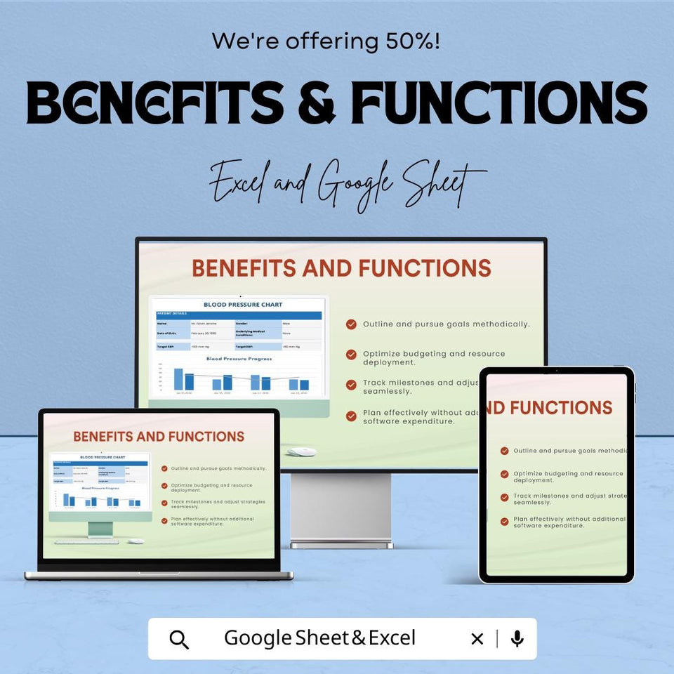 Blood Pressure Chart Sheet - Track BP Progress - Health Monitoring Template - Google Sheets & Excel - Easy to Use for Medical Tracking