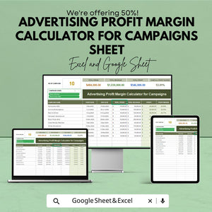 Advertising Profit Margin Calculator for Campaigns | Google Sheet Template | Marketing Campaign ROI Tracker | Ad Spend Profit Tracker